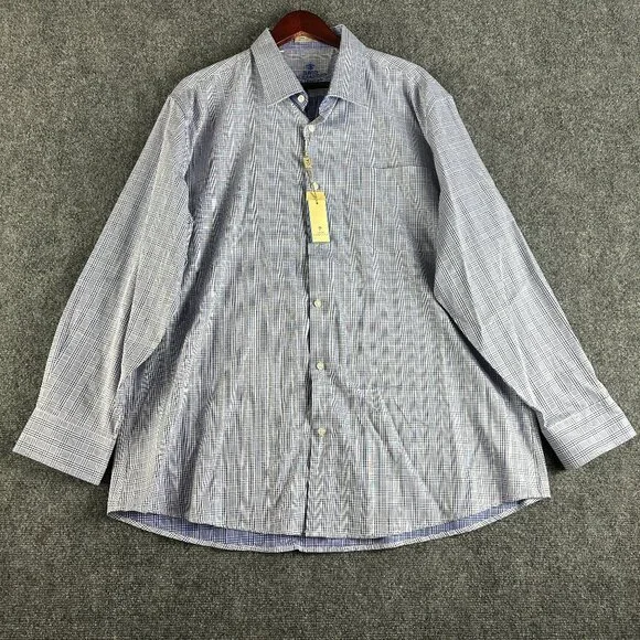 David Alexander Shirt Mens 18 Classic Fit Blue Plaid Cotton Long Sleeve NEW Easy - Picture 1 of 9
